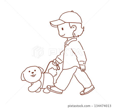 Walking with Shih Tzu Line drawing Walking with Shih Tzu Line drawing 134474013