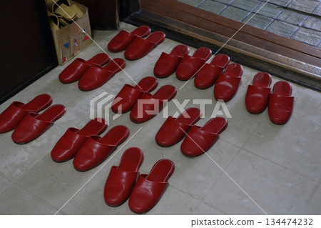 Slippers lined up at the entrance Slippers lined up at the entrance 134474232