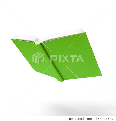 Green Hardcover Book Isolated on White Background Displayed Open. 3D Illustration. File with Clipping Path 134474389