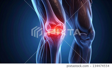 Knee joint pain image (16:9 size, AI-generated material) 134474554