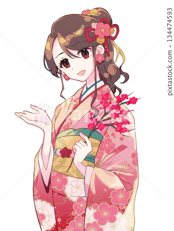 Illustration of a woman with plum blossoms Illustration of a woman with plum blossoms 134474593