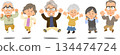 Senior men and women jumping in a line 134474724