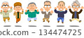 Senior men jumping in a line 134474725