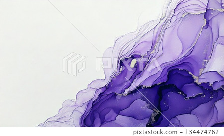 奢華、輕薄、閃亮的紫色酒精墨水藝術品，AI生成素材，16:9尺寸 134474762