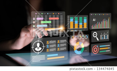 Innovative Data Analysis Technology with Touchscreen Interaction and Visual Representations of Graphs and Charts in a Modern Digital Environment Gantry 134474845