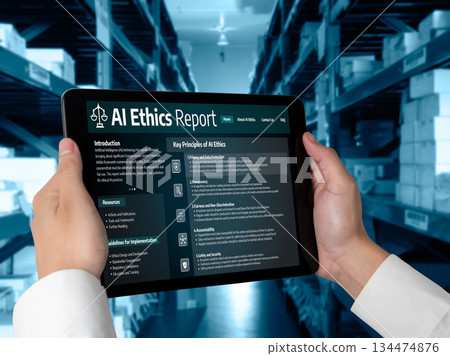AI ethics responsibility standard law and rules on computer screen brisk 134474876