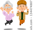Senior couple jumping 134474887