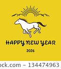 2026 Year of the Horse New Year's Card - Illustration of a Running Horse and the First Sunrise - Square 134474963