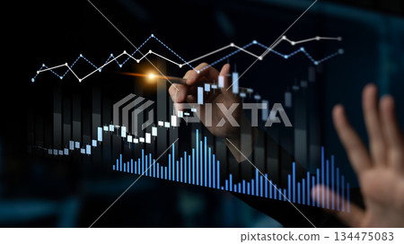Modern Financial Data Analysis with Digital Chart Representation, Stock Market Trends and Business Growth Visualized in Professional Workspace Scalp 134475083
