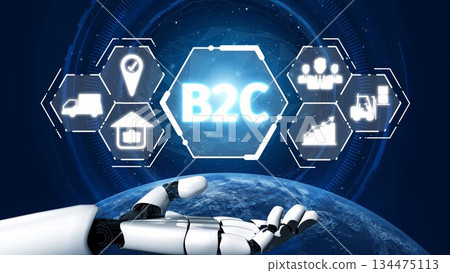 B2C Business Model with Consumer Delivery, Retail, and Growth Icons Muxer 134475113
