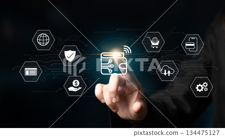 Digital wallet and online payment security system concept Parse 134475127