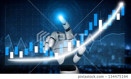 Robotic Hand Interacting with Financial Data Visualization on a Digital Screen Representing Growth and Innovation in Technology and Finance Copula Robotic Hand Interacting with Financial Data Visualization on a Digital Screen Representing Growth and Innovation in Technology and Finance Copula 134475194