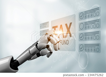 Futuristic robotic hand interacting with digital tax fund interface, showcasing advanced technology in financial management and automated processes Gantry 134475262