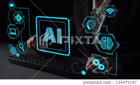 AI Brain Processing Data with Generative Artificial Intelligence Concept Thunk AI Brain Processing Data with Generative Artificial Intelligence Concept Thunk 134475297