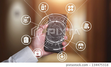 Online pharmacy icons for digital healthcare and medical services Gist 134475318