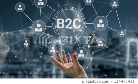 B2C Business Model with Consumer Delivery, Retail, and Growth Icons Muxer 134475431