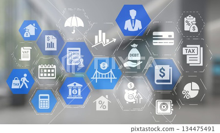 Loan icons represent debt, repayment, and financial planning Gist 134475491