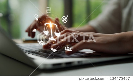 Digital law interface displaying justice scale, highlighting digital law Muxer Digital law interface displaying justice scale, highlighting digital law Muxer 134475497