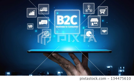 B2C Business Model with Consumer Delivery, Retail, and Growth Icons Muxer B2C Business Model with Consumer Delivery, Retail, and Growth Icons Muxer 134475610