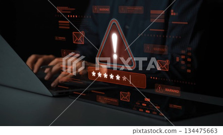 Password security breach warning with red asterisk box Marrow Password security breach warning with red asterisk box Marrow 134475663