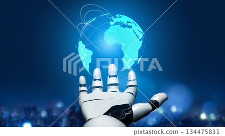 AI visualizes global data flow and digital connectivity Thunk 134475831