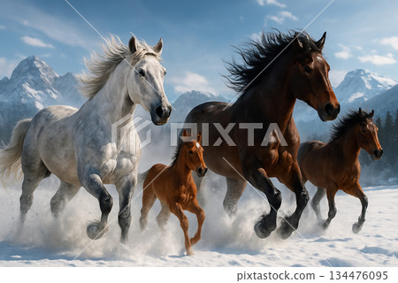 跑在多雪的領域的馬 134476095