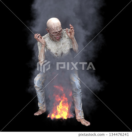 Burning male zombie 134476241