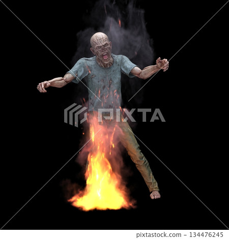 Burning male zombie 134476245