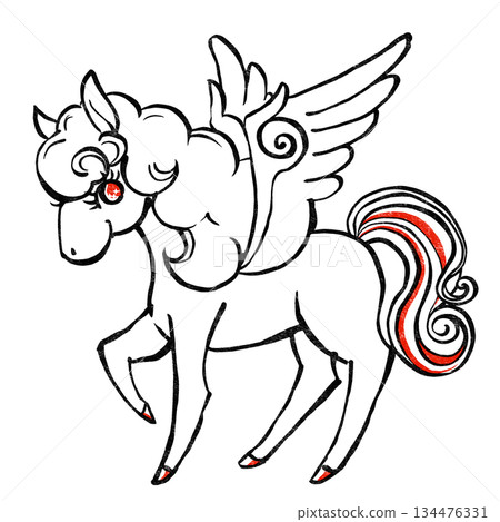 Retro and fairytale Pegasus print style in red and black Retro and fairytale Pegasus print style in red and black 134476331