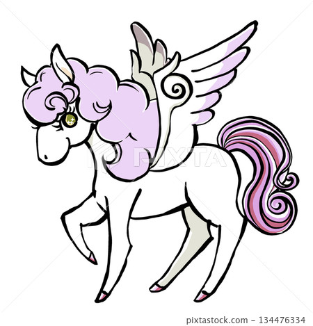 一幅復古童話風格的飛馬畫，採用柔和的粉彩色調，筆觸流暢，啞光質感。 134476334