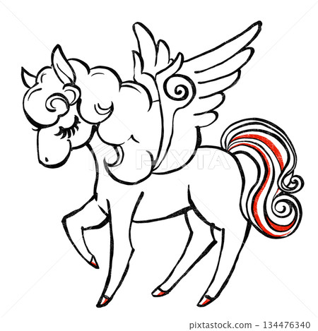 復古童話風格的閉眼飛馬,印花圖案,紅黑配色 復古童話風格的閉眼飛馬,印花圖案,紅黑配色 134476340