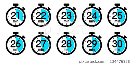 秒錶圖示顯示時間（21分鐘/22分鐘/23分鐘/24分鐘/25分鐘/26分鐘/27分鐘/28分鐘） 134476538