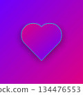 Vibrant neon heart shape centered on bold purple pink gradient background 134476553