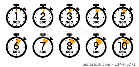 Stopwatch icon showing time (1 second/2 seconds/3 seconds/4 seconds/5 seconds/6 seconds/7 seconds/8 seconds/9 seconds/10 seconds) Stopwatch icon showing time (1 second/2 seconds/3 seconds/4 seconds/5 seconds/6 seconds/7 seconds/8 seconds/9 seconds/10 seconds) 134476771