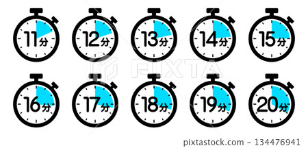 Stopwatch icon showing time (11 minutes/12 minutes/13 minutes/14 minutes/15 minutes/16 minutes/17 minutes/18 minutes) Stopwatch icon showing time (11 minutes/12 minutes/13 minutes/14 minutes/15 minutes/16 minutes/17 minutes/18 minutes) 134476941