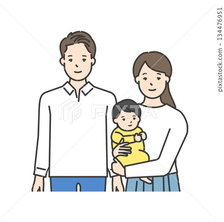 家庭插畫向量素材（兩代人，三口之家） 134476951