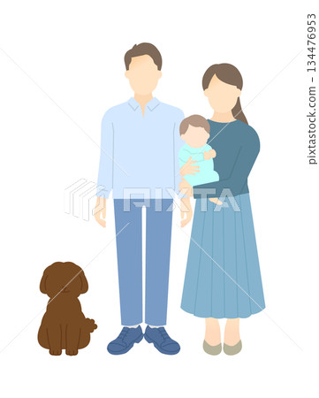 家庭插畫向量素材（兩代人，三口之家） 134476953