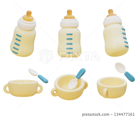 baby feeding collection cartoon style 3D graphic baby feeding collection cartoon style 3D graphic 134477161
