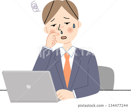 A businessman who has a runny nose and can't concentrate 134477244