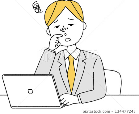 一個流鼻涕、無法集中註意力的商人。 一個流鼻涕、無法集中註意力的商人。 134477245