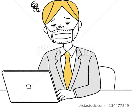 一位因寒冷而頭暈目眩的商人，畫面單調乏味 134477249