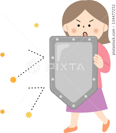 A woman guarding against the virus with a shield A woman guarding against the virus with a shield 134477252
