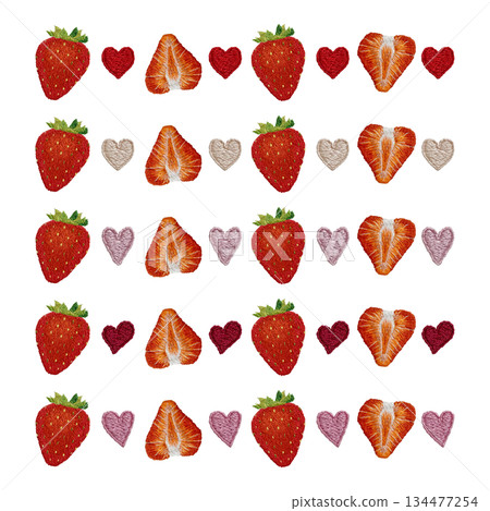 [Strawberry and heart line set] Hand embroidery illustration material 134477254