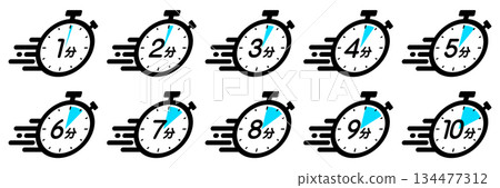 Time management icons that show the speed of time (1 minute/2 minutes/3 minutes/4 minutes/5 minutes/6 minutes/7 minutes/8 minutes/9 minutes/ 134477312