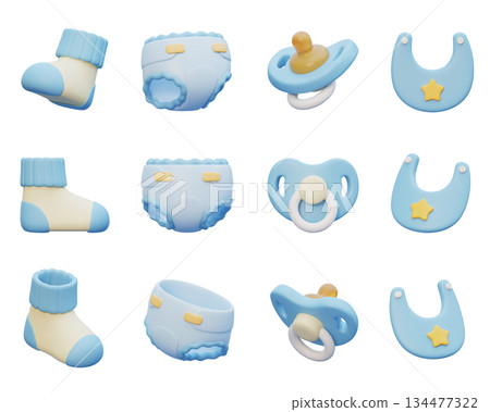baby stuff collection cartoon style 3D graphic 134477322