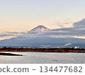 Fuji River and Mt. Fuji in the morning 134477682