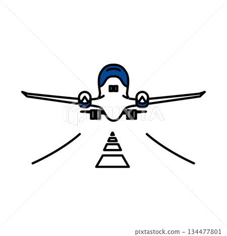 Stock Illustration: A simple illustration of an airplane and runway seen from the front Stock Illustration: A simple illustration of an airplane and runway seen from the front 134477801