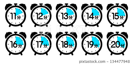 Clock icon showing time (11 minutes/12 minutes/13 minutes/14 minutes/15 minutes/16 minutes/17 minutes/18 minutes/19 minutes/2 134477948