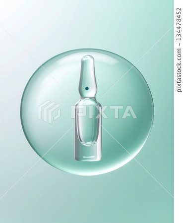 Clear Glass Ampoule Inside Transparent Bubble on Soft Green Gradient Background 134478452