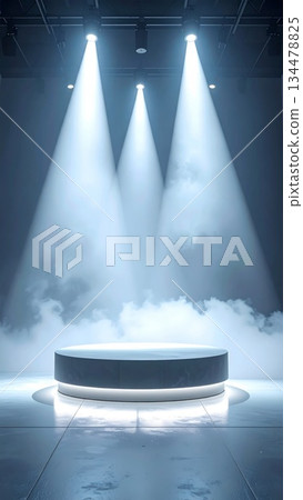 Empty Stage With Spotlight And Smoke Effects In A Dark Room 134478825